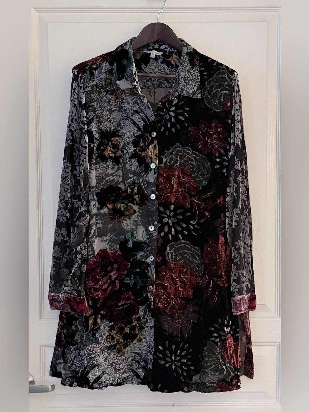 John Mark Black Velvet Floral Button-Down Shirt